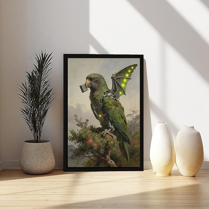 Framed Mechanical Fantasy Wall Art for Modern Living Room Industrial Sci Fi Decor Statement Piece 24x36in