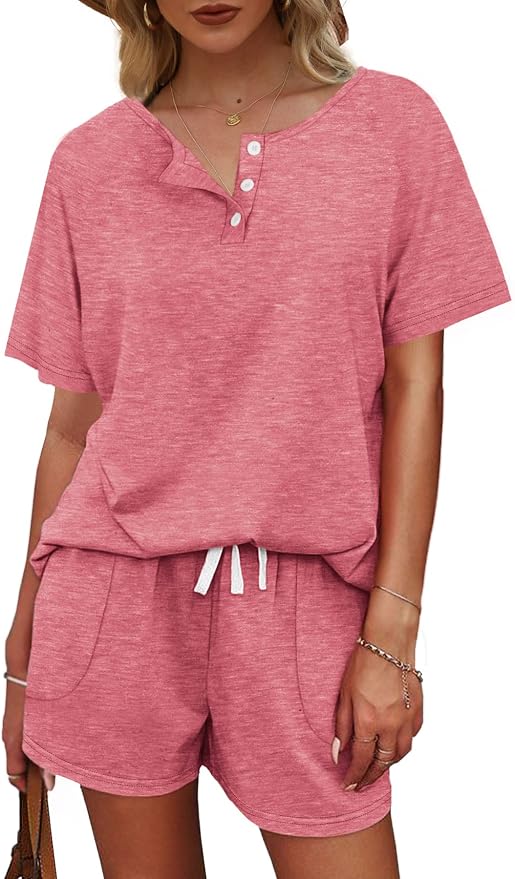 WIHOLL Two Piece Outfits for Women Lounge Sets Button Down Top and Shorts Set Sweatsuits with Pockets