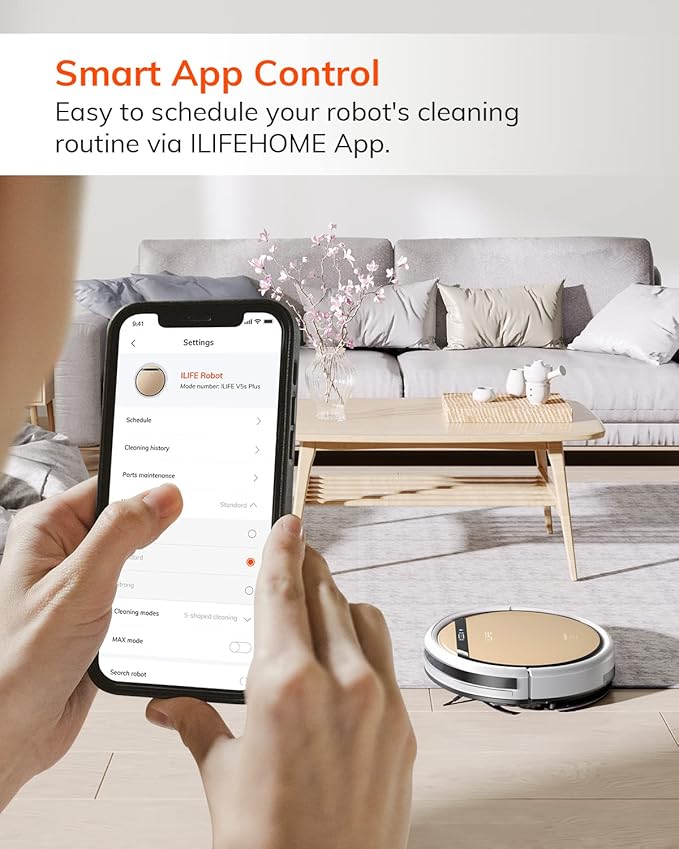 ILIFE V5s Plus Robot Vacuum and Mop Combo with Wi-Fi/App/Alexa, Automatic Self-Charging Robotic Vacuum Cleaner, Slim and Quiet, Cleans Hard Floors Carpets and Pet Hair (V5s Pro Upgrade Version) | Remote, App & Voice Control, Automatic Self-Charging, Sl...