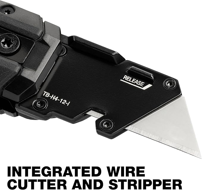 ToughBuilt – Prybar Utility Knife, Heavy-Duty Folding Utility Knife with Built-In Prybar, Scraper Edge, Wire Cutter, and Quick-Change Blade Release, All-Metal Construction (TB-H4-12-I)