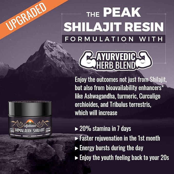 Ajoblanco 600mg Shilajit Pure Himalayan Organic Shilajit Resin - Himalayan Shilajit Resin with Organic Ayurvedic Blend in High Potency for Energy, Strength & Immunity, Pack of 2