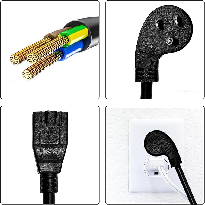 Miady Flat Plug Extension Cord 1 Ft, 90 Degree Plug Adapter, 3 Prong Grounded Wire Short Flat Wall Power Cable Black ETL Listed (4-Pack, 13 Amp, 125 Volts, 1625 Watts)