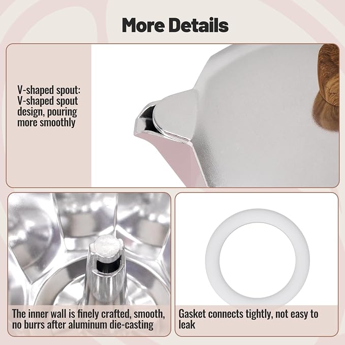 12 Cup Aluminum Moka Pot Classic Stovetop Espresso Coffee Maker 600ml 20oz Coffeemaker Percolator Mocha Pot Greca Coffee Maker Cafe Makers for Italian and Cuban Café Brewing Pink