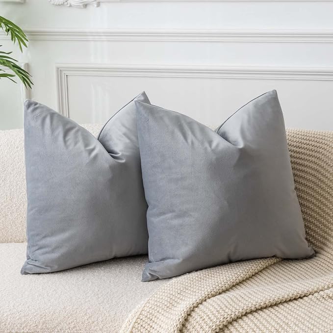22x22 Decorative Velvet Throw Pillow Covers Set of 2 for Couch,Silver Gray | Soft Cushion Cases with Invisible Zipper for Modern Sofa Bed Living Room Bedroom Home Decor