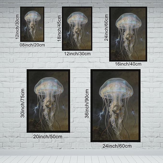 Framed Fantasy Wall Art for Living Room TV Wall Futuristic Tech Inspired Home Decor 08x12in