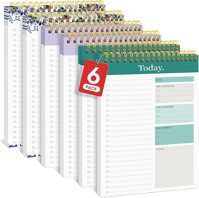 Taja To Do List Notepad, Undated Daily Planner for Work and Goal Setting | Multi, 52 Sheets, 9.8" x 6.5" , for Office, Home and school, Daily Task Planning, Notes and Everyday Organization, 6Pack