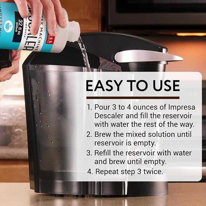 IMPRESA 10 Uses 32oz Coffee Machine Descaler for Keurig and Virtually All Single Use Coffee and Espresso Machines - Made in the USA
