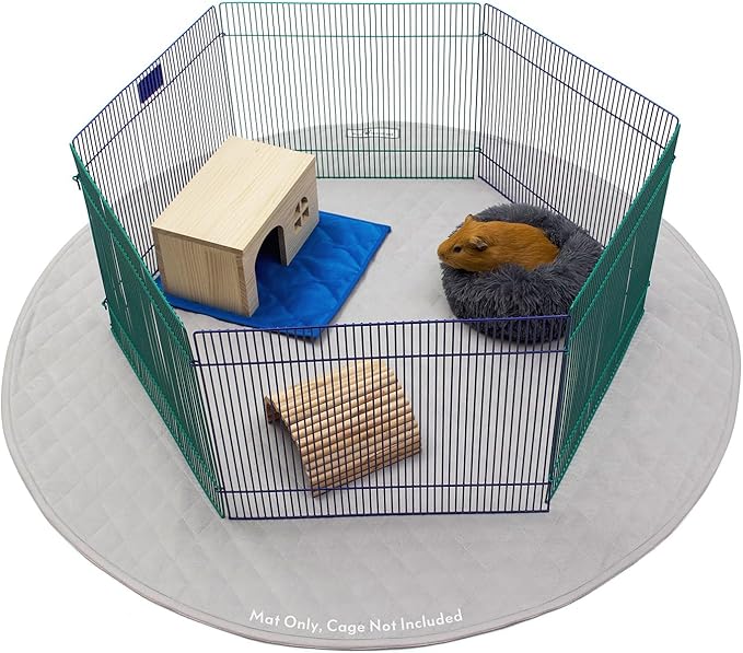 Paw Inspired 48 Inch Round Playpen Mat, Super Absorbent Fleece Cage Liner with Non-Slip Bottom, Waterproof Pet Play Pen Pad for Dogs, Rabbits, Guinea Pigs, Hamsters, Small Animals (Light Gray)