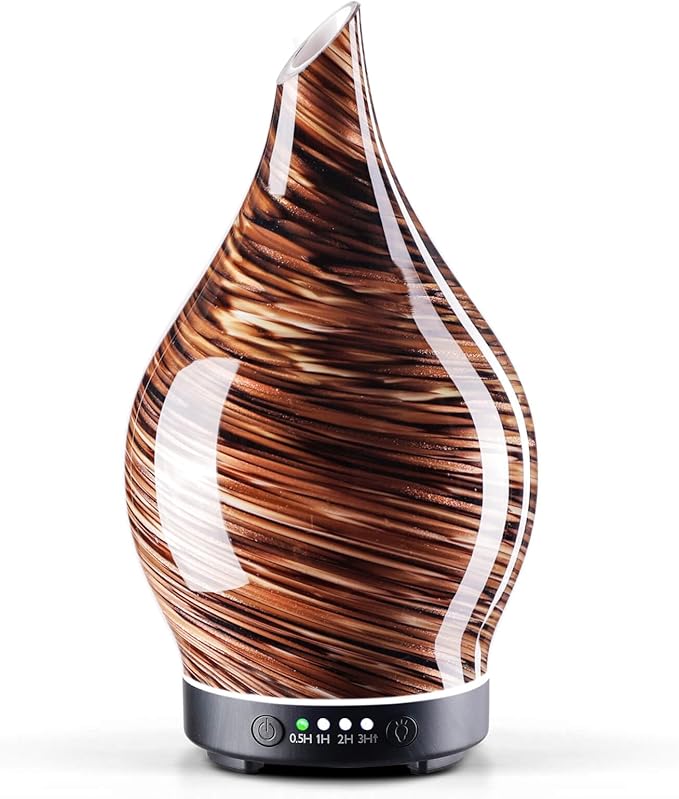 Porseme 150ml Essential Oil Diffuser Glass Color Changing Aroma Air Diffusers Aromatherapy Ultrasonic Cool Mist Humidifier 6 Running Hours Waterless Auto-Off for Sleeping Yoga Office Spa (Dark Golden)