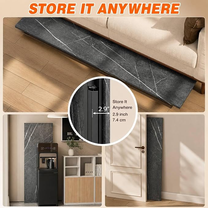 Folding Table Computer Desk - 55.1" No Assembly Folding Desk Design and Foldable Office Desk, Small Desk for Bedroom, Compact Storage Portable Use for Dorm and RV Small Space, Marble Greige