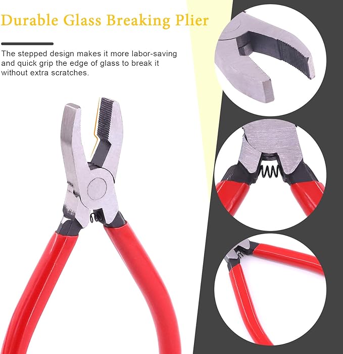 3Pcs Premium Glass Running Breaking Pliers and Class Cutter Kit, Heavy Duty Glass Cutting Tool with Rubber Tip, Work Great for Stained Glass, Mosaics, Fusing, Breaking