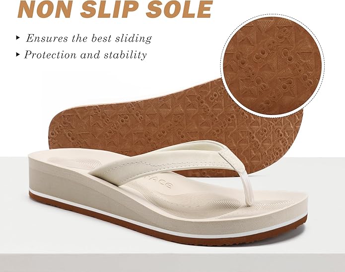 COFACE Flip Flops for Women With Comfortable Arch Support Ladies Fashion Platform Thong Sandals Soft Yoga Mat Sole For Beach/Indoor Outdoor