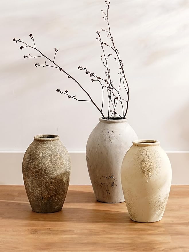 LE TAUCI Ceramic Vase, 11.5 Inch Large Rustic Farmhouse Vase, Tall Vase for Home Decor, Living Room Table & Mantel Centerpiece, Watertight & Sturdy, Matte Sandy Beige White