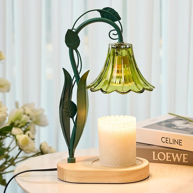 Candle Warmer Lamp with Timer and Dimmer Purple, Adjustable Height Glass Candle Lamp, Electric Candle Lamp Warmer for Home Decor,Gift for Women,2-Bulb Candle Warming Lamp for Jar Candles (Green)
