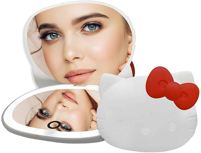 Impressions Vanity Hello Kitty Compact Mirror with Adjustable Brightness, Touch Sensor and Rechargeable Travel Makeup Mirror for Purse