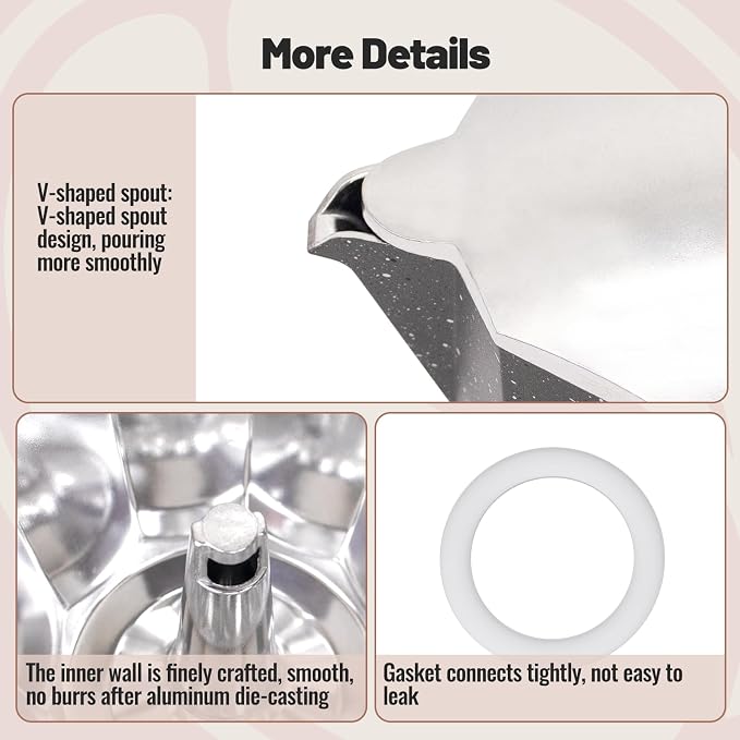 3 Cup Aluminum Moka Pot Classic Stovetop Espresso Coffee Maker 150ml 5oz Coffeemaker Percolator Mocha Pot Greca Coffee Maker Cafe Makers for Italian and Cuban Café Brewing Gray