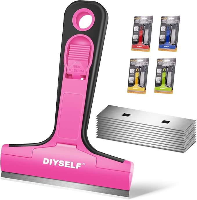 DIYSELF 1 Pack Razor Blade Scraper with 10 Extra Razor Blades, Scraper Tool, Glass Scraper for Cleaning, Glass Stove Top Scraper, Window Scraper, Paint, Cooktop, Oven Scraper, Razor Scraper Tool