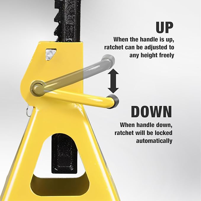YELLOW JACKET Jack Stands 2 Ton with Double Locking for Lifting Car SUVS, 4400 lb Capacity, Heavy Duty Steel, 1 Pair, Yellow
