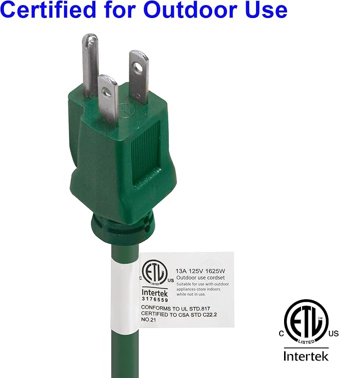 Clear Power 16 Gauge 3Prong Cords (3 Outlets, Green, 8 ft)