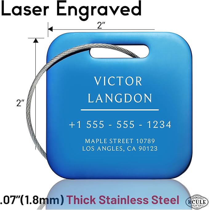 Stainless Luggage Tags for Suitcases: Metal Personalized Luggage Tags and Bags with Customizable Texts (Blue)