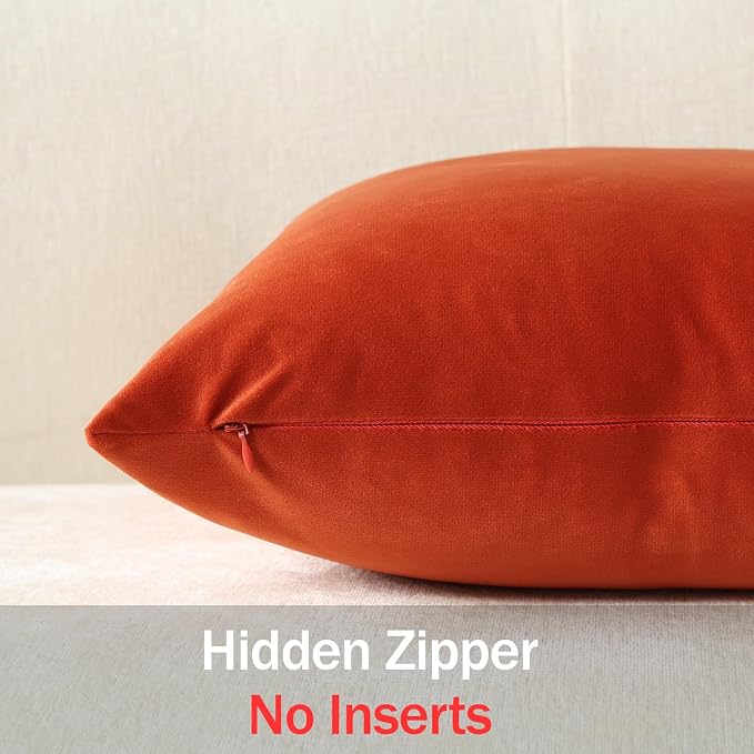Throw Pillow Covers 18x18 Burnt Orange: Pack of 2 Cozy Soft Velvet Square Modern Luxury Decorative Throw Pillow Cases for Sofa Couch Living Room Bed Home Decor