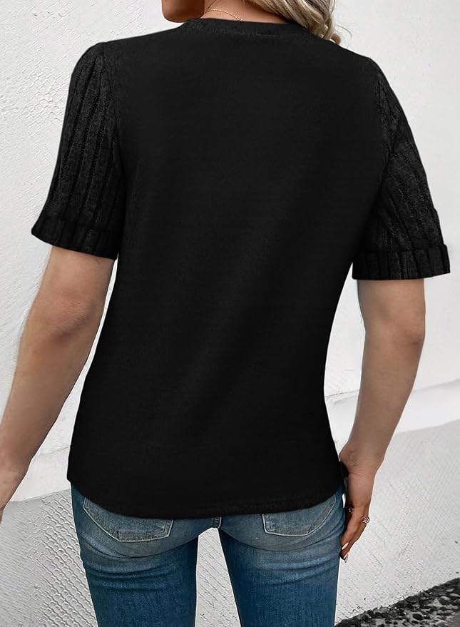 SHEWIN Women's Short Sleeve Summer Tops Crewneck Knit Solid Loose Casual Basic T Shirts Tee Blouses