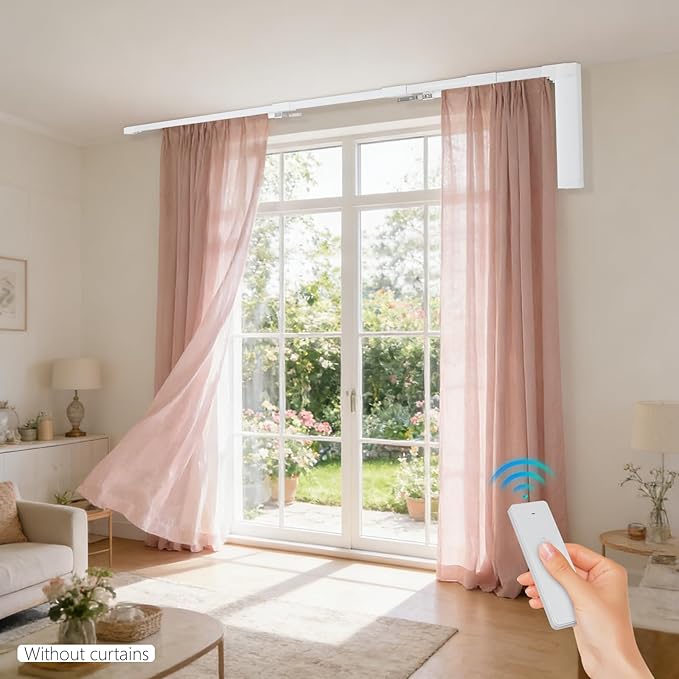 Smart Curtains System, Motorized Curtain Track 47-244 inch Adjustable Length, Motorized Rod with Remote Control, Ceiling and Wall Mount, Automated Curtain Track System (85-244in)
