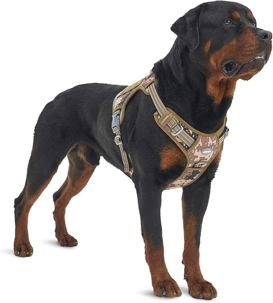 Auroth Tactical Dog Harness for Large Dogs No Pull Adjustable Pet Harness Reflective Working Training Easy Control Pet Vest Military Service Dog Harnesses Desert Camo XL