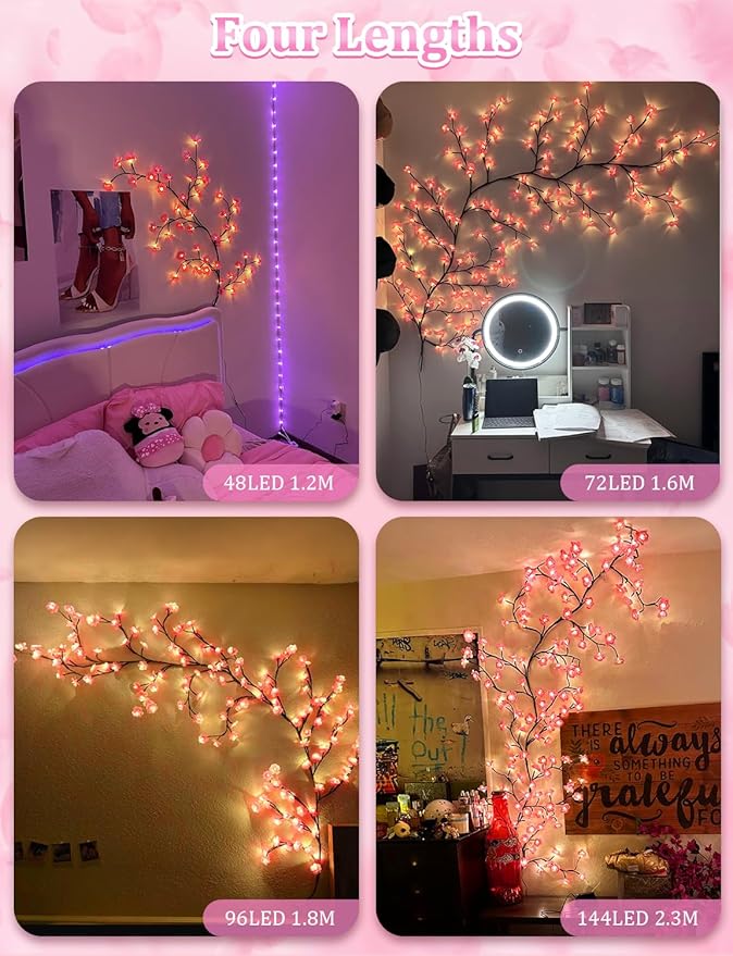 5.91 FT 96 LED Cherry Blossom Lights for Room Wall Decoration,Cherry Blossom Decor,2026 New Dimmable Light-Up Pink Bedroom Decor with Remote Timer,8 Lighting Modes