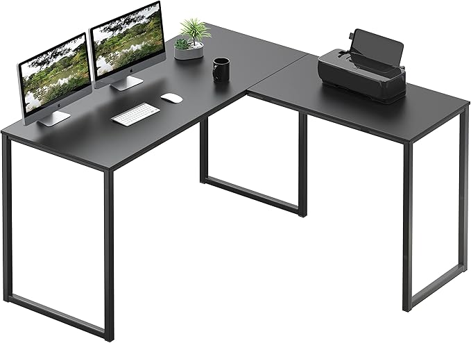 SHW Mission 48 x 48 L-Shape Home Office Computer Desk, Black | Reversible Desktop Design