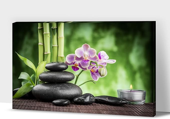 GUTTATY Zen Wall Art Decor, Modern Bathroom Zen Decor Wall Art, Large Canvas Wall Art for SPA Zen Room Decor, Green Bamboo and Pebble Relaxing Art Prints for Office & SPA Wall Decor 28x40 Inches
