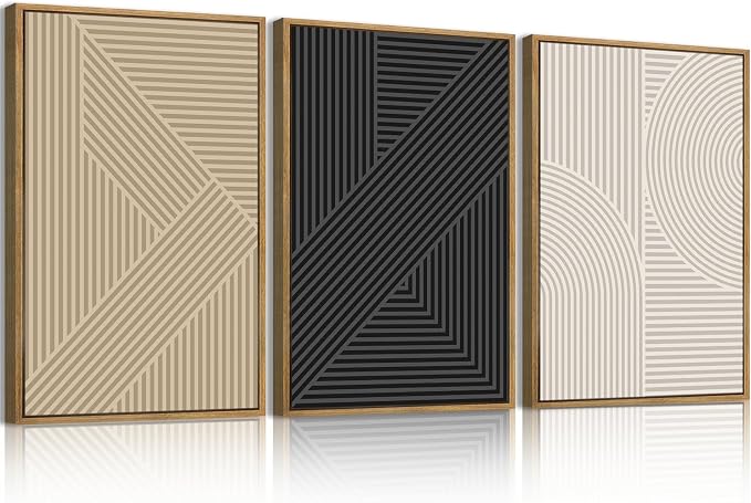 BINCUE Neutral Abstract Wall Art Decor Mid Century Modern Wall Paintings Boho Artwork for Living Room Bedroom Bathroom 16x24 Inch Set of 3
