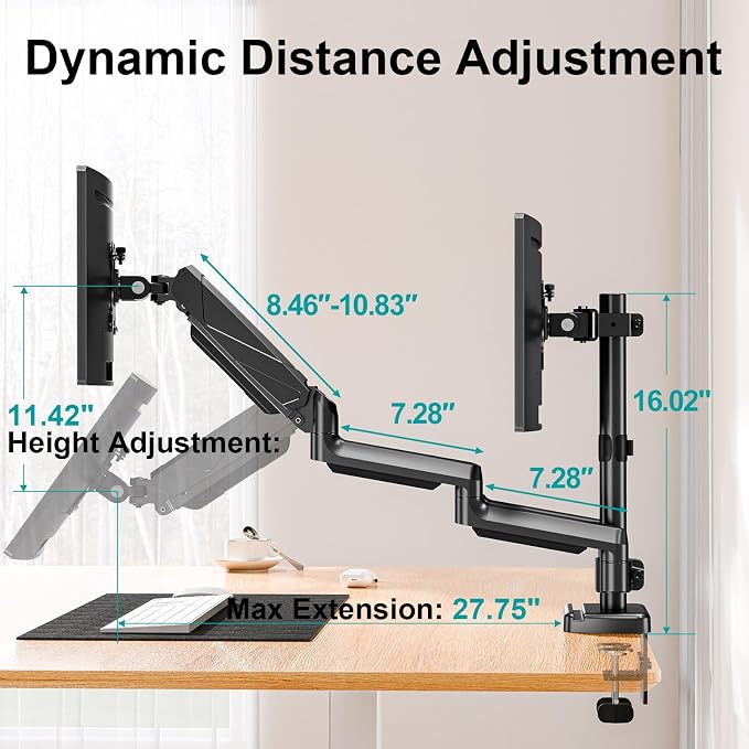 MOUNT PRO Triple Monitor Mount, 3 Monitor Desk Arm fits Three Max 27" LCD Computer Screens, up to 17.6lbs Each, Premium Gas Spring Display Stand with Tilt Swivel Rotation, Vesa Mount 75x75,100x100