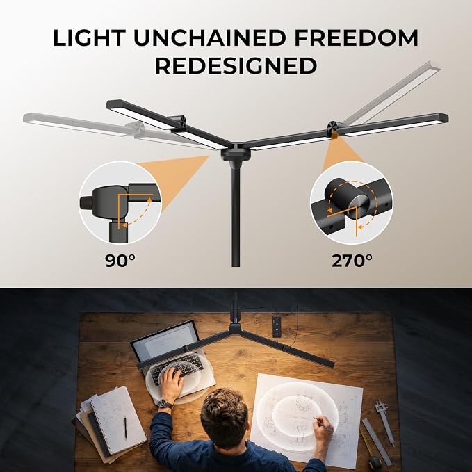 LED Desk Lamps for Home Office, Adjustable Swing Arm Desk Lamp with Clamp | Gooseneck Tall Clip on Desk Light for Sewing,Reading,Draw,Workbench,Study,Puzzle,Craft,Monitor,Architect,Computer,Task