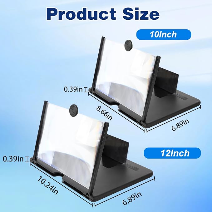 Screen Magnifier Version, Mobile Phone 3D HD Magnifying Projector Screen Enlarger for Movies, Videos and Gaming, Foldable Holder Stand Compatible with All Phones (Black, 10inch)
