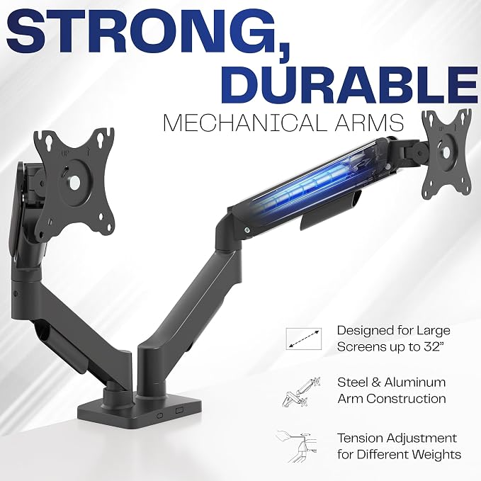 VIVO Dual Monitor Stand, Fully Adjustable Arms for 17 to 32 inch Screens, Mechanical Articulating Desk Mount, Gaming and Office Setups, VESA 75x75, 100x100, Max 19.8 lbs, Classic, Black, STAND-V002O