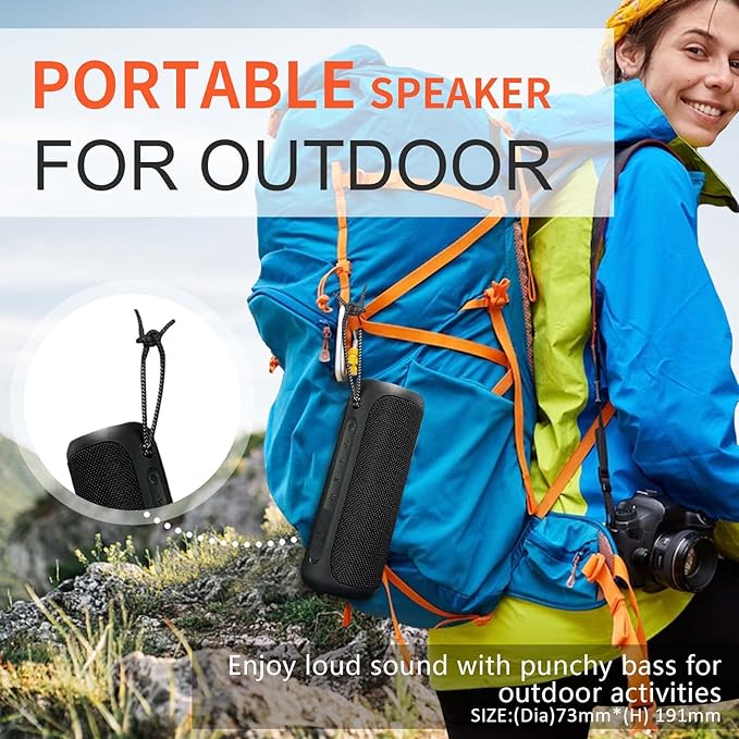 Wireless Portable Speaker,IPX7 Waterproof Bluetooth Speaker, 25W Loud Stereo Sound, Bassboom Technology, TWS Pairing, Built-in Mic, 16H Playtime with Lights for Home Outdoor - Black