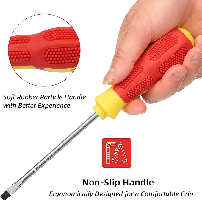 Magnetic Screwdriver Sets 10 PCS,Craftsman Screwdriver Set with Bag,Flat Head Phillips Screwdriver, Non-Slip Cushion Grip for Repair Home Improvement,Red & Yellow