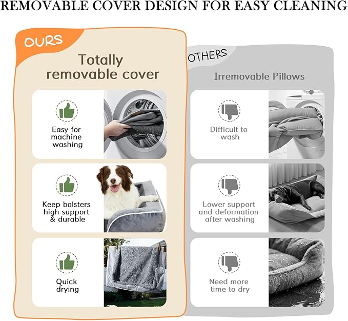 Comfort Expression Orthopedic Dog Bed for Extra Large Dogs 42x30 Inch, Waterproof Egg Crate Foam XL Pet Bed with Removable Bolsters, Dog Couch with Washable Cover & Non-Slip Bottom, Dark Brown