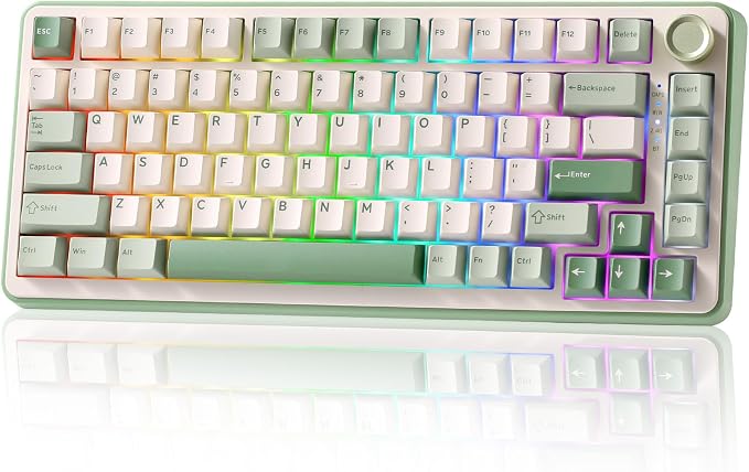 YUNZII B75 PRO 75% Wireless Mechanical Keyboard(Matcha Green,Cocoa V2) | Hot Swap Keyboard with Knob, Gasket Mount, Creamy Pre-lubed Switch for Smooth Typing, BT/USB-C/2.4G, for Gaming