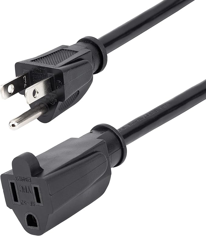 StarTech.com 20ft (6m) Power Extension Cord, NEMA 5-15R To NEMA 5-15P Black Extension Cord, 13A 125V, 16AWG, Outlet Extension Power Cable, NEMA 5-15R To NEMA 5-15P AC Power Cord, UL Listed (PAC10120)