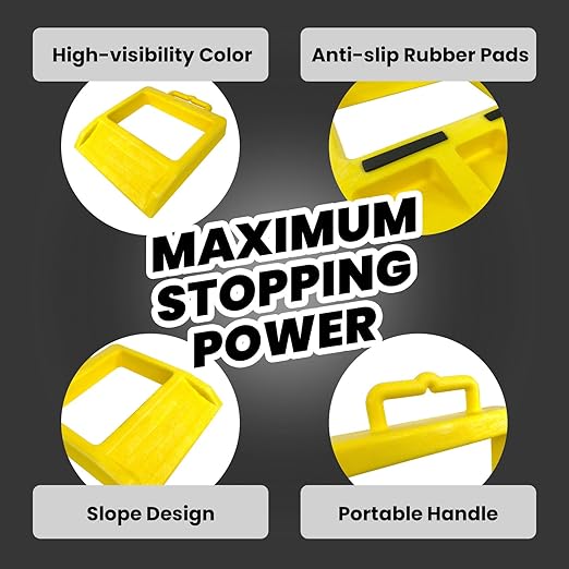 HOXWELL Pallet Jack Wheel Chock 2 Packs, Premium Pallet Jack Stopper for Truck 13.4" Length x 10.6" Width x 1.9" Height (Yellow)