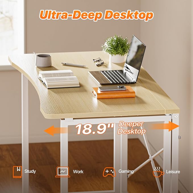 Huuger Folding Desk for Small Spaces, 31.5 Inch Foldable Computer Table, Easy Assembly, for Home Office, Study, Bedroom, Dorm, Space Saving, Small Writing Work Office Computer Desk, Oak