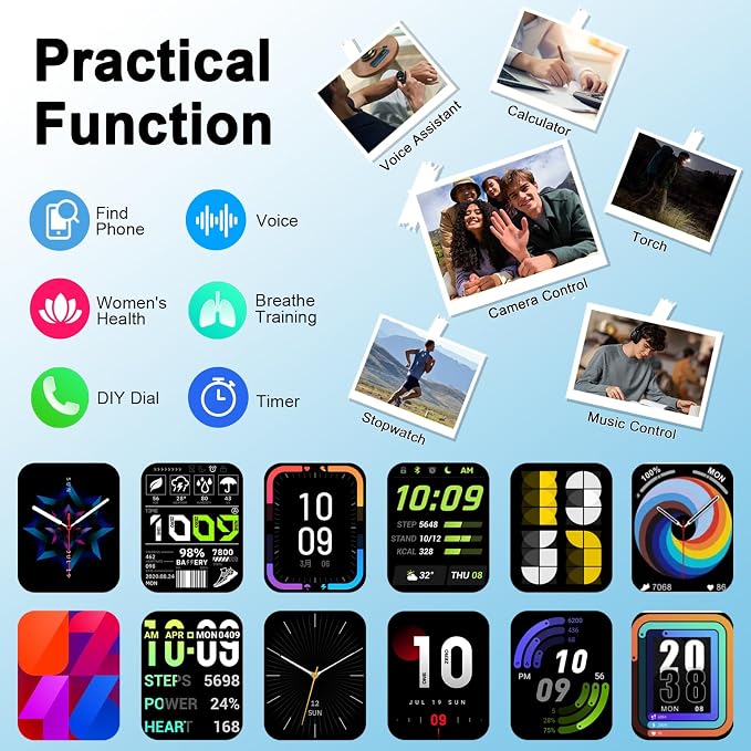 Smart Watch(Answer/Make Call), 1.91"HD Smartwatch for Men Women with Heart Rate/Sleep Monitor/Pedometer/Calories, 113+ Sports Fitness Watch Tracker, IP68 Waterproof Step Counter for Android iOS-Wine