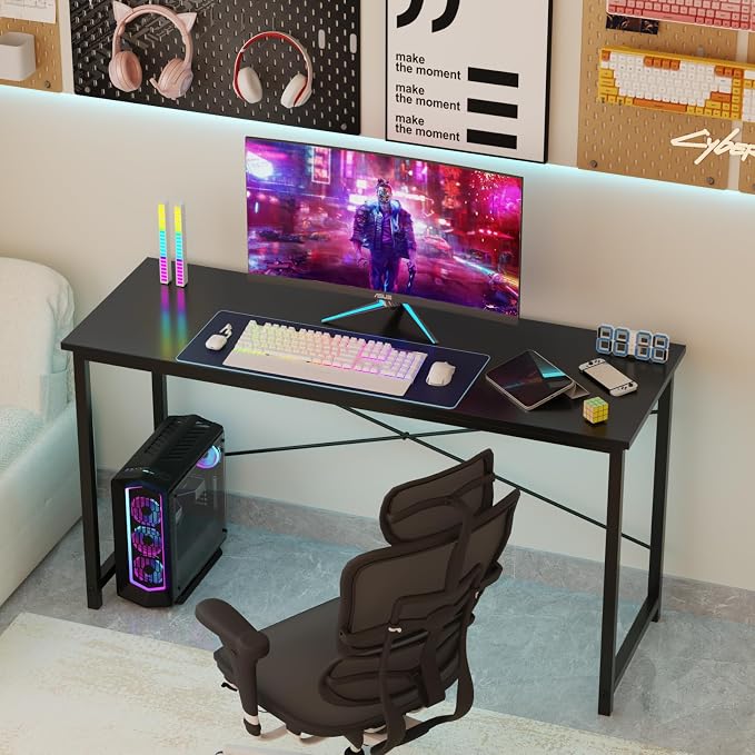 Sweetcrispy 44-Inch Small Computer Desk for Bedroom, Black | Gaming Writing Work and Study Desk for Home Office, Sturdy Metal Frame and Compact Modern Design with X-Shaped