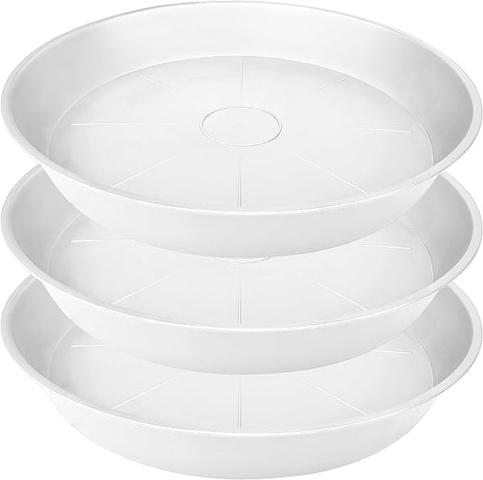 3 Pack of 22 inch Plant Saucer, 3.6" Depth Tray, Large Deep Garden Plastic Flower Planter Plant Trays for Indoors Outdoor Bath Bath (22", Creamy White)