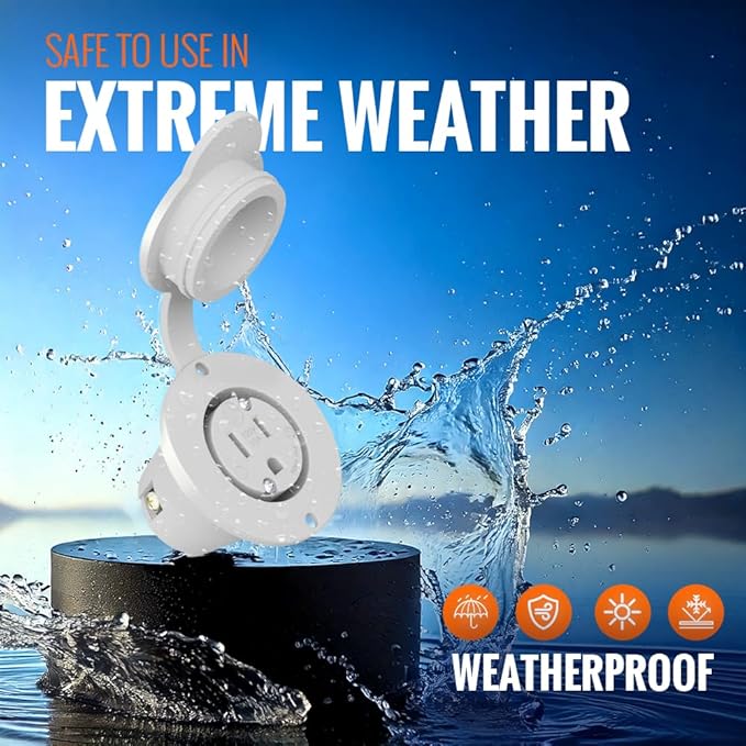 10 Foot 15A Weatherproof Outdoor Power Outlet by Journeyman-Pro 15 Amp 110/120 Volt 5-15R Receptacle Kit with Integrated (10' FT) 120" Extension Cord + Waterproof Rubber Cover (White)
