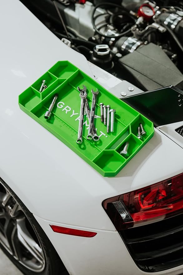Grypmat Plus Grip Mat for Mechanics - Non-Slip Flexible Silicone Tool Tray - Tool Organizer for Tool Box - Magnetic-Free, Easy-to-Clean Tool Mat - Medium, Gray