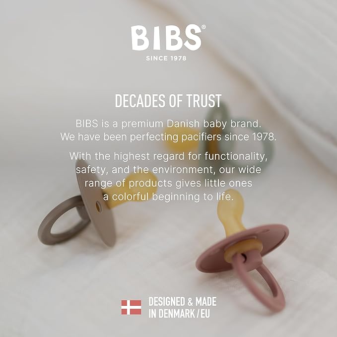 BIBS Colour Pacifier with Symmetrical Nipple| Natural Rubber Baby Pacifier | Set of 4 BPA-Free Soothers | Made in Denmark | Baby Blue Mix | Size 0-6 Months