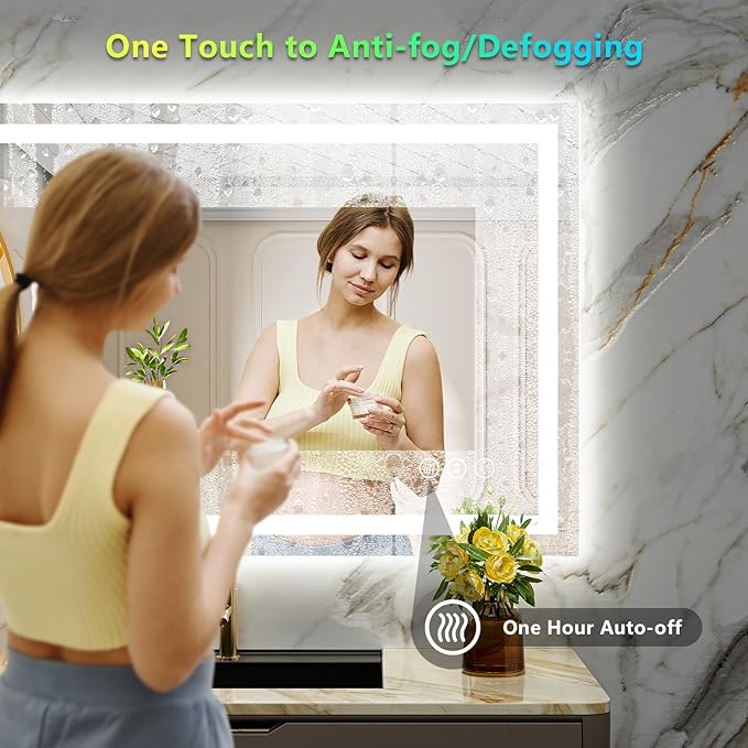 44x36 Inch RGB LED Bathroom Mirror Front Lit and RGB Backlit Lighted Vanity Mirror for Bathroom Wall Dimmable Anti Fog Memory Shatter-Proof IP54 Waterproof Horizontal/Vertical